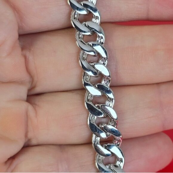 925 Sterling Silver Unisex Cuban Link Bracelet 7" with Real Moissanite Gem - Picture 5 of 12